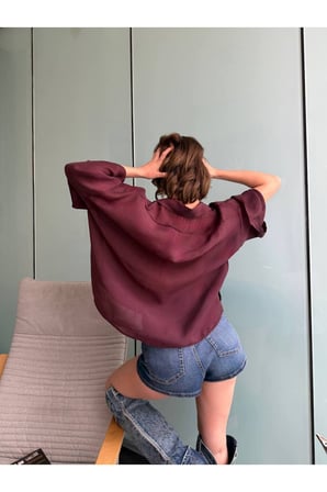 Kadın Bordo Oversize Kapri Kol Gömlek YEL221818