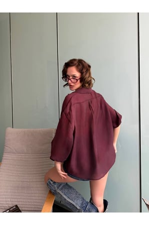 Kadın Bordo Oversize Kapri Kol Gömlek YEL221818