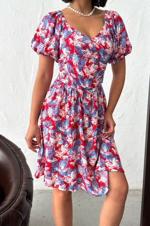 Kadın Multi Sırt Detaylı Beli Kuşaklı Mini Elbise NJ133