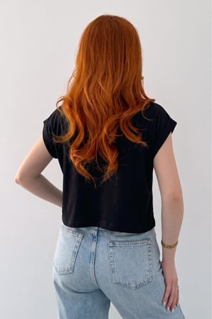 Kadın Lacivert Bisiklet Yaka Kısa Basic T-Shirt NJ137