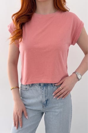 Kadın Lacivert Bisiklet Yaka Kısa Basic T-Shirt NJ137