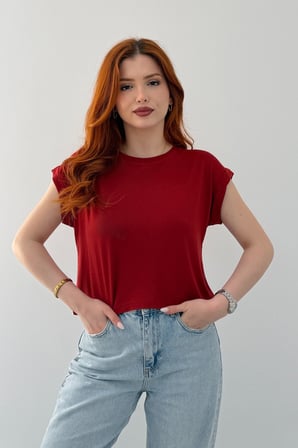 Kadın Lacivert Bisiklet Yaka Kısa Basic T-Shirt NJ137