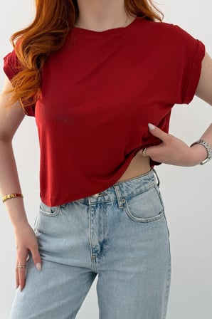 Kadın Lacivert Bisiklet Yaka Kısa Basic T-Shirt NJ137