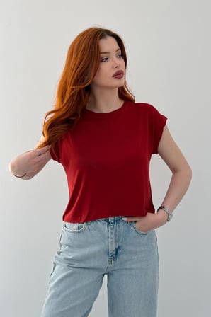 Kadın Lacivert Bisiklet Yaka Kısa Basic T-Shirt NJ137