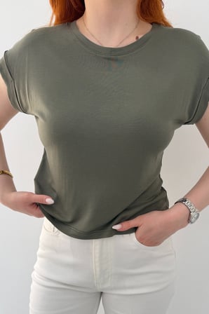 Kadın Lacivert Bisiklet Yaka Kısa Basic T-Shirt NJ137