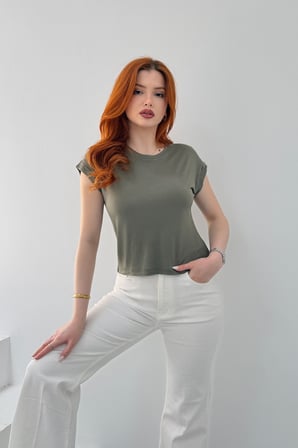 Kadın Lacivert Bisiklet Yaka Kısa Basic T-Shirt NJ137