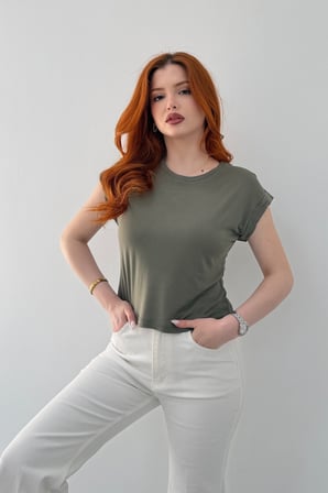Kadın Lacivert Bisiklet Yaka Kısa Basic T-Shirt NJ137