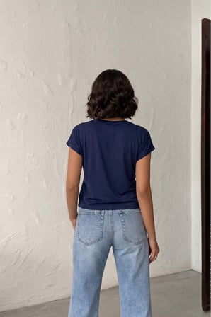Kadın Somon V Yaka Kısa Basic T-Shirt NJ138
