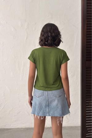 Kadın Somon V Yaka Kısa Basic T-Shirt NJ138