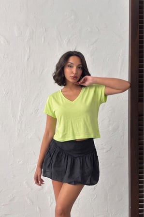 Kadın Somon V Yaka Kısa Basic T-Shirt NJ138