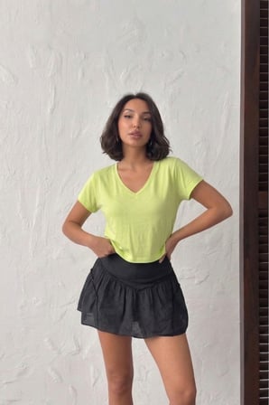 Kadın Somon V Yaka Kısa Basic T-Shirt NJ138