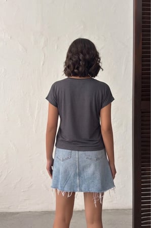 Kadın Somon V Yaka Kısa Basic T-Shirt NJ138