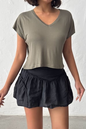 Kadın Somon V Yaka Kısa Basic T-Shirt NJ138