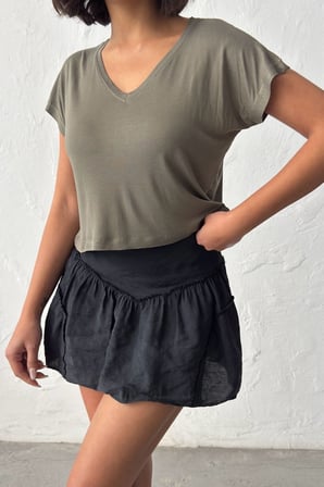Kadın Somon V Yaka Kısa Basic T-Shirt NJ138