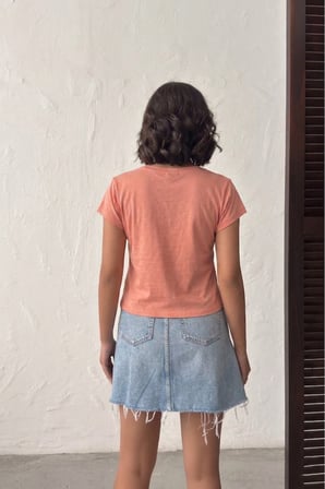 Kadın Somon V Yaka Kısa Basic T-Shirt NJ138