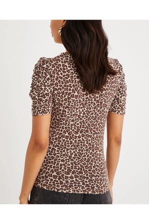Kadın Camel Balon Kol Leopar Bluz APP1118