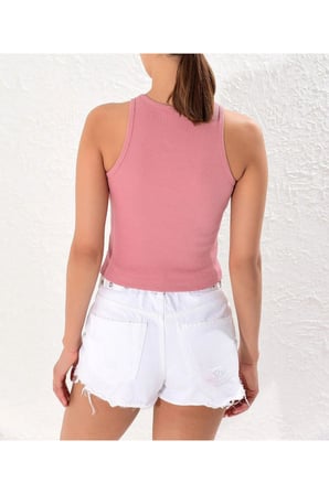 Kadın Fıstık Yeşili Kolsuz Kısa Bluz APP1123