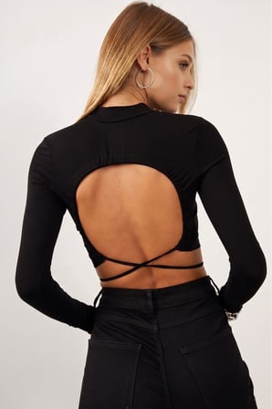 Kadın Camel Sırt Dekolteli Leopar Desenli Crop Bluz APP1131