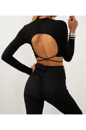 Kadın Camel Sırt Dekolteli Leopar Desenli Crop Bluz APP1131