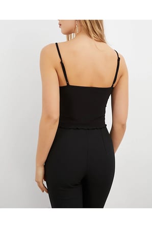 Kadın Kahverengi Dantelli Crop Atlet Bluz APP1192