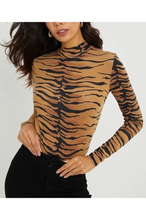 Kadın Camel Zebra Desen Bluz APP1197