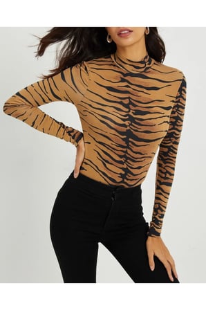 Kadın Camel Zebra Desen Bluz APP1197