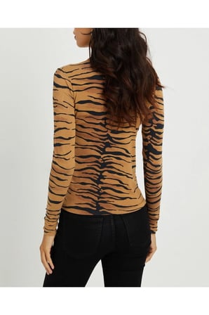 Kadın Camel Zebra Desen Bluz APP1197