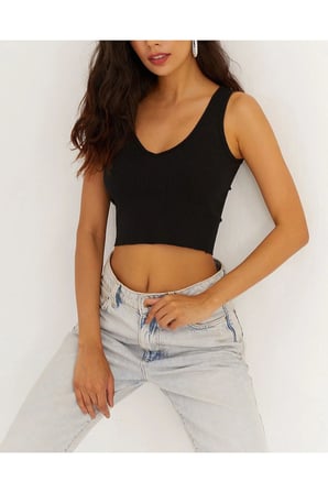 Kadın Vizon V Yaka Crop Bluz APP1210