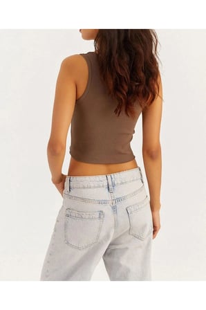 Kadın Vizon V Yaka Crop Bluz APP1210