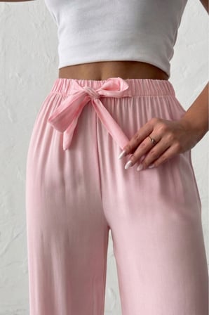 Kadın Pembe Elastik Bel Dökümlü Pantolon NJ139