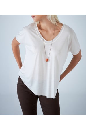 Kadın Ekru V Yaka Rahat T-Shirt APP1310