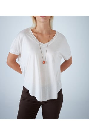 Kadın Ekru V Yaka Rahat T-Shirt APP1310