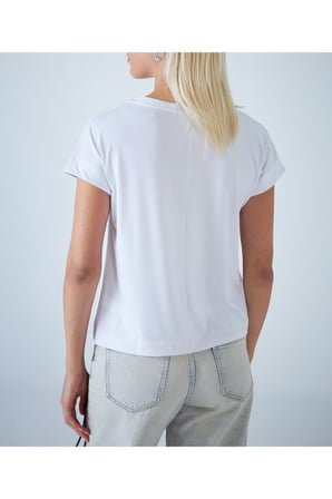 Kadın Beyaz V Yaka T-Shirt APP1311