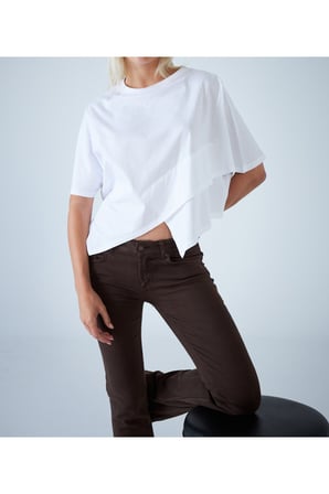 Kadın Siyah Yarasa Kol Asimetrik T-Shirt APP1315