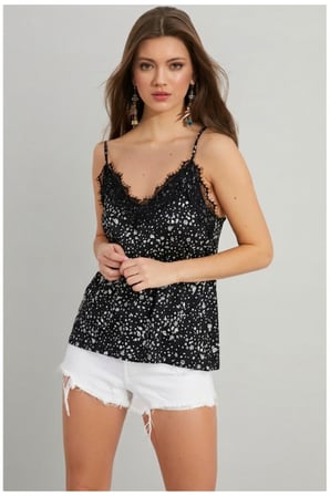 Kadın Camel Leopar Desenli Dantelli Atlet Bluz APP50081
