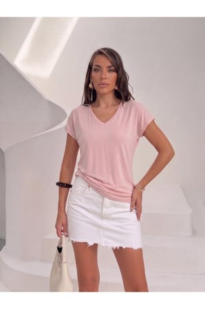 Kadın Lacivert V Yaka Dökümlü Basic T-Shirt NJ142