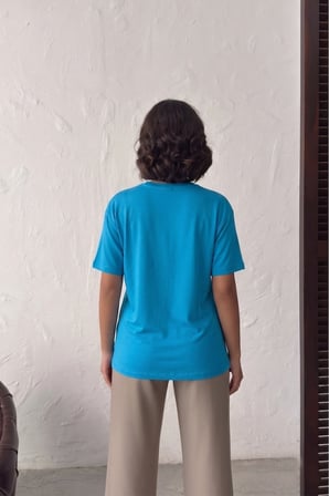 Kadın Gül Kurusu V Yaka Kısa Kollu Basic T-Shirt NJ144