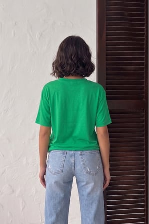 Kadın Gül Kurusu V Yaka Kısa Kollu Basic T-Shirt NJ144