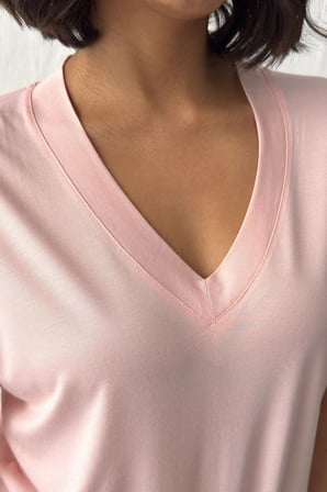 Kadın Gül Kurusu V Yaka Kısa Kollu Basic T-Shirt NJ144