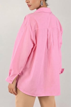 Kadın Pembe Uzun Kollu Basic Gömlek TN111