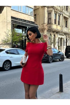 Kadın Kahverengi Cep Detaylı Mini Balon Elbise YEL221824