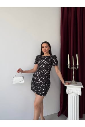 Kadın Beyaz Astar Şortlu Puantiyeli Elbise ELT7216