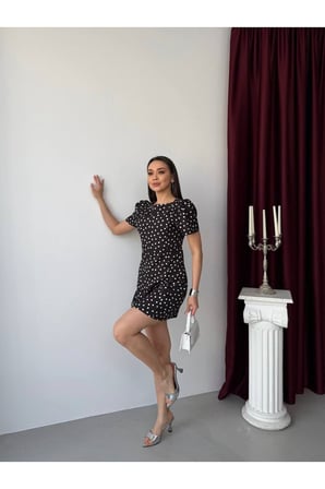 Kadın Beyaz Astar Şortlu Puantiyeli Elbise ELT7216