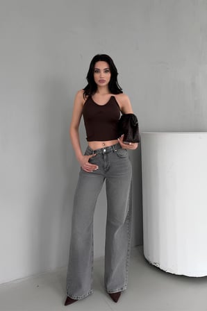 Kadın Ekru Şeffaf Askı Gloplu Crop Bluz ELT3004