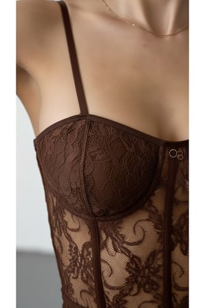 Kadın Kahverengi Ayarlanabilir Askılı Dantelli Bodysuit ELT7197