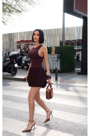 Kadın Kahverengi Astarlı Mini Tül Etek YEL221834