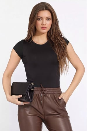 Kadın Bisiklet Yaka Kısa Kollu Çıtçıtlı Bodysuit NJ169