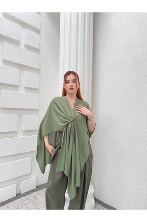 Kadın Haki Ön Detaylı Panço Hırka FRV0192
