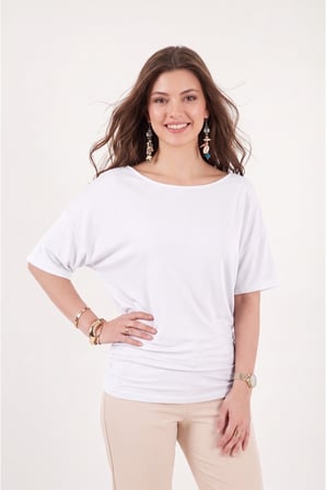 Kadın Siyah Drape Detaylı Yarasa Kol Bluz APP1267