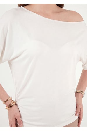 Kadın Siyah Drape Detaylı Yarasa Kol Bluz APP1267